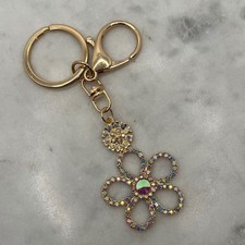 Crystal Flower Keychain Bag Charm AB Rhinestone Gold Tone Charm New Accessory