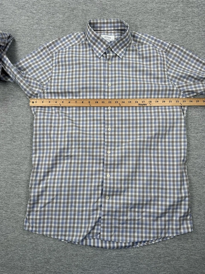 Camisa Eton Para Hombre XL 44/17.5 Cuadros Contemporánea Manga Larga Abotonada Ciudad Foto 4 de 4