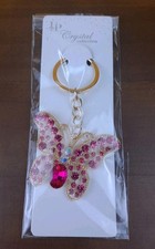NIP Crystal Collection Pink Crystal Butterfly Gold Tone Keychain Backpack