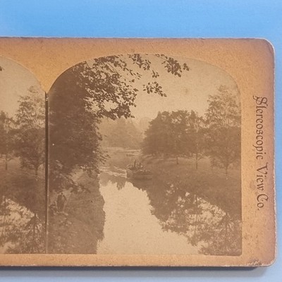 Stereoview Karte 3D Echtfoto um 1880 Industriegeschichte Klinkerkahn Flussblick
