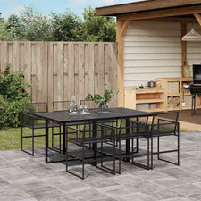 Garden dining set 7pc Black PE Rattan & Tempered Glass OutdoorTable 165x107x72cm