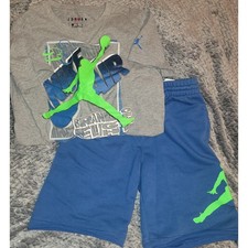 Jordan Kids Outfit Set, Top and Shorts, Brand of Flight, Gray and Blue S and M