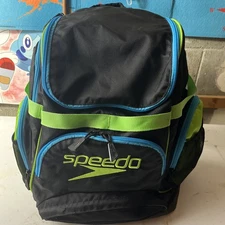 Speedo Teamster 35L Swim Backpack Neon Green Blue Swimming Water Pool Sports Bag