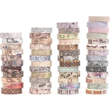 Vintage Washi Tape Pack 50 Rolls Retro Printed Masking Tape Antique Patterns ...