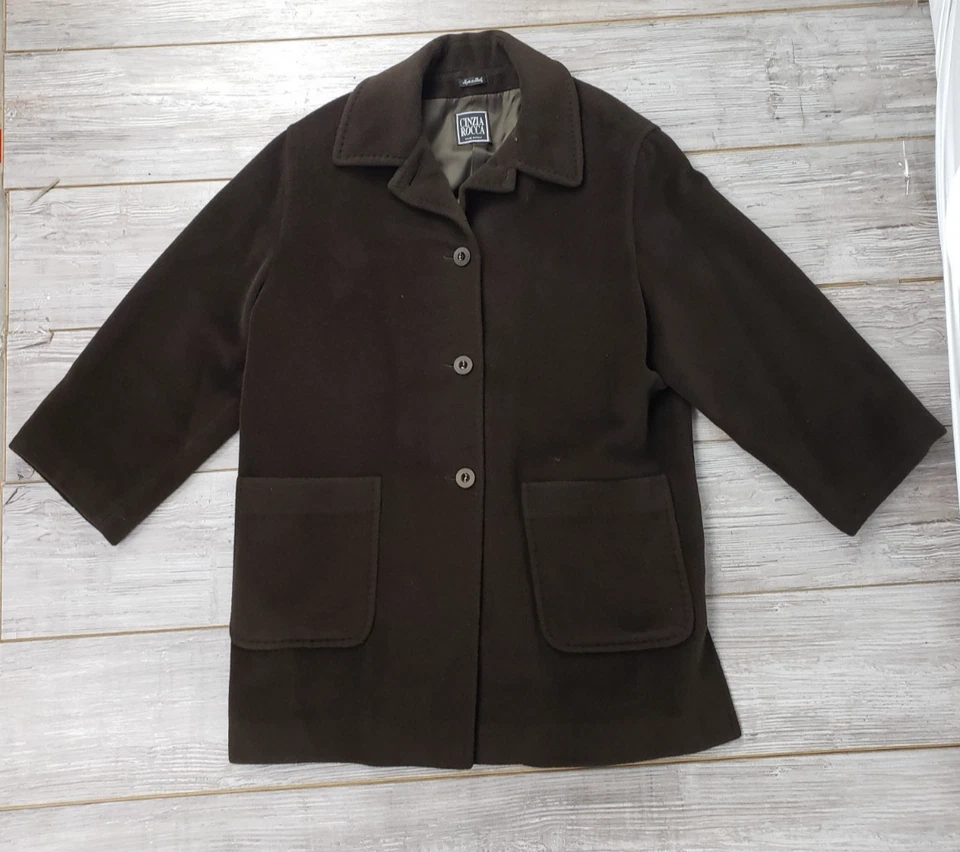 Abrigo Cinzia Rocca Swing Pea Marrón Cachemira/Lana Forrado Hecho en Italia Bolsillos Frontales Foto 2 de 4