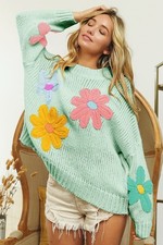 Women's Flower Crochet Embroidery Pullover Sweater