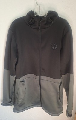Neff Mens Softshell Full Zip Windbreaker Hooded Jacket Size Large Black/Grey EUC