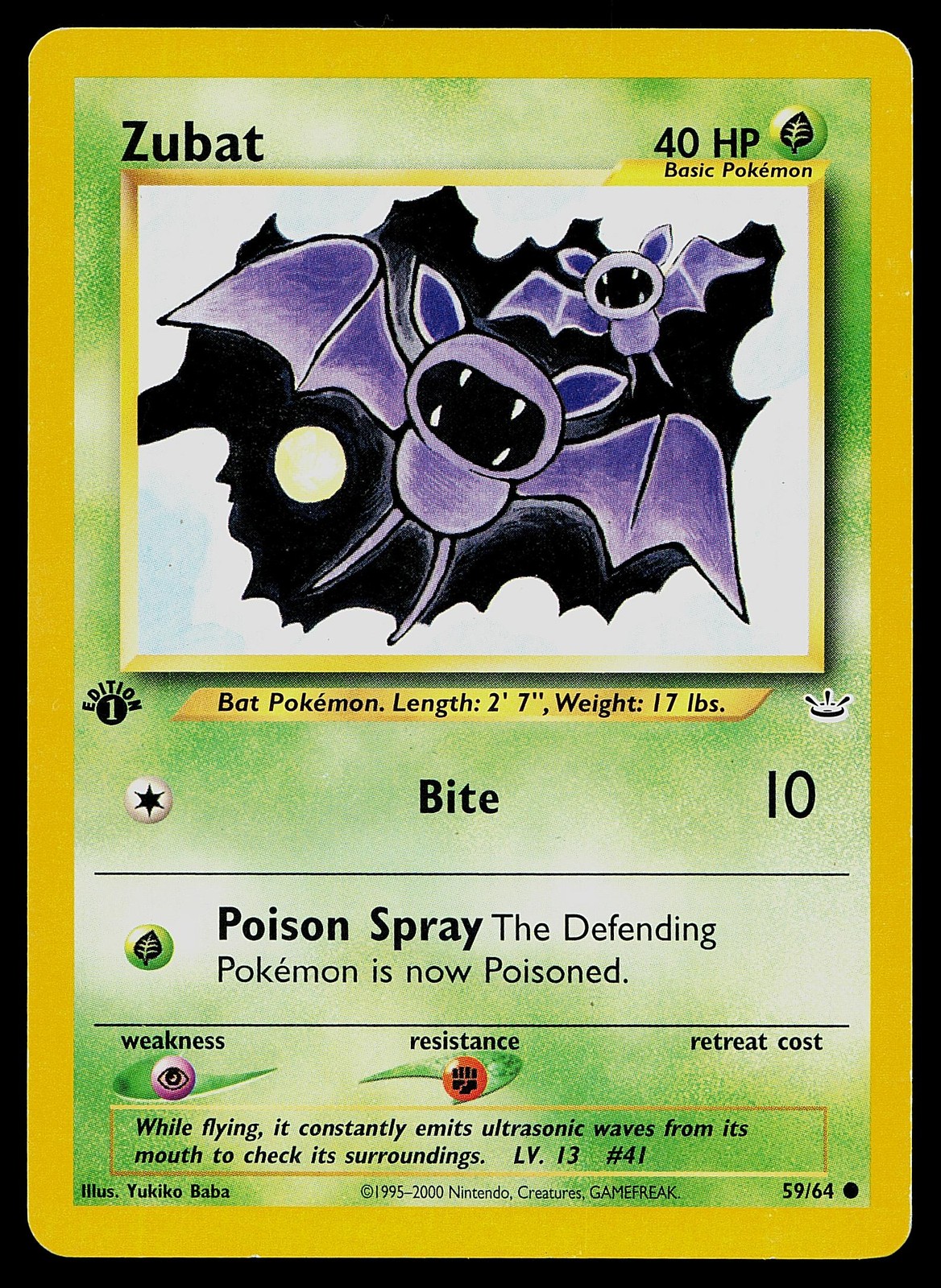 Pokemon Card Zubat 59/64 Neo Revelation 1st Edition