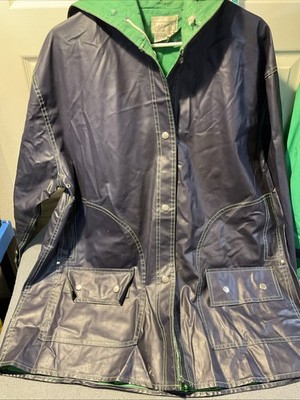 Vntg Lazarus Rain Coat Blue-Green Whales Inside Men Sz44 : See Pics Read Used