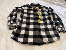 NEW EDDIE BAUER Women's Black Plaid Micro Fleece Button Up Shirt Small