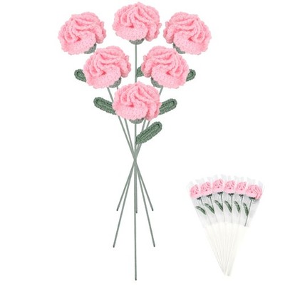 6 Pcs Pink Crochet Flower Bulk Carnations Handmade Crochet Carnation Flowers ...