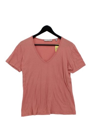 Vince Damen T-Shirt M Orange 100% Baumwolle Kurzarm V-Ausschnitt Basic