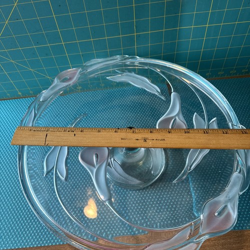 80s*MIKASA*CRYSTA* FLAIR*FROSTED CALLA LILY*FOOTED*PEDESTAL CAKE PLATE/STAND - Picture 4 of 12