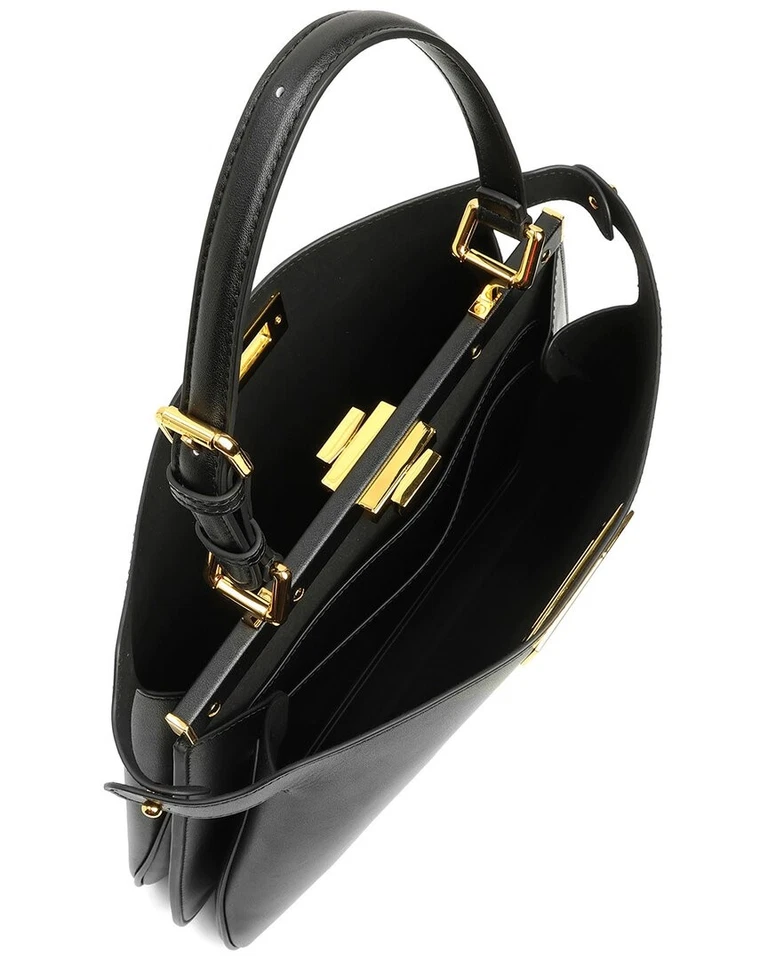 Cartera para mujer Tiffany & Fred Paris de cuero estructurado con asa superior negra Foto 3 de 3