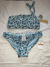 Michael Kors Blue Floral Printed One Shoulder Full Coverage Bikini Set Size S