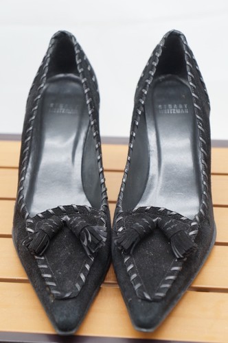 Size 8N Stuart Weitzman Black Suade Mid Heel Women Shoes - Picture 5 of 10