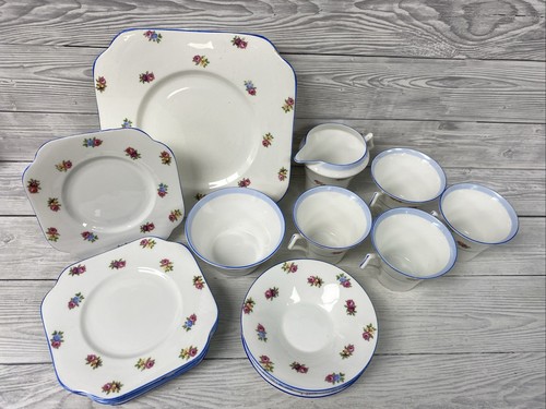 Colclough Vintage White Bone China Blue And Pink Floral 17 Piece Tea Set PK - Picture 2 of 24