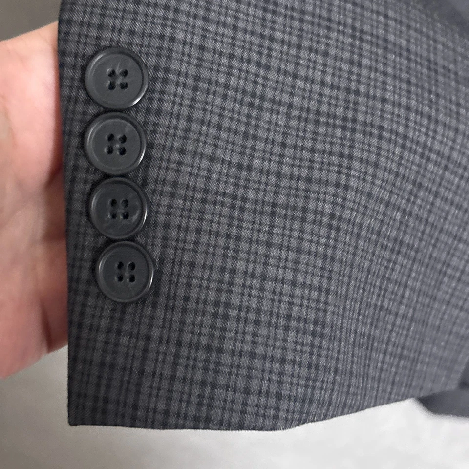 Abrigo Deportivo Alfani 40L Calce Ajustado Gris Carbón Cuadros Chaqueta Blazer Clásica Foto 4 de 4