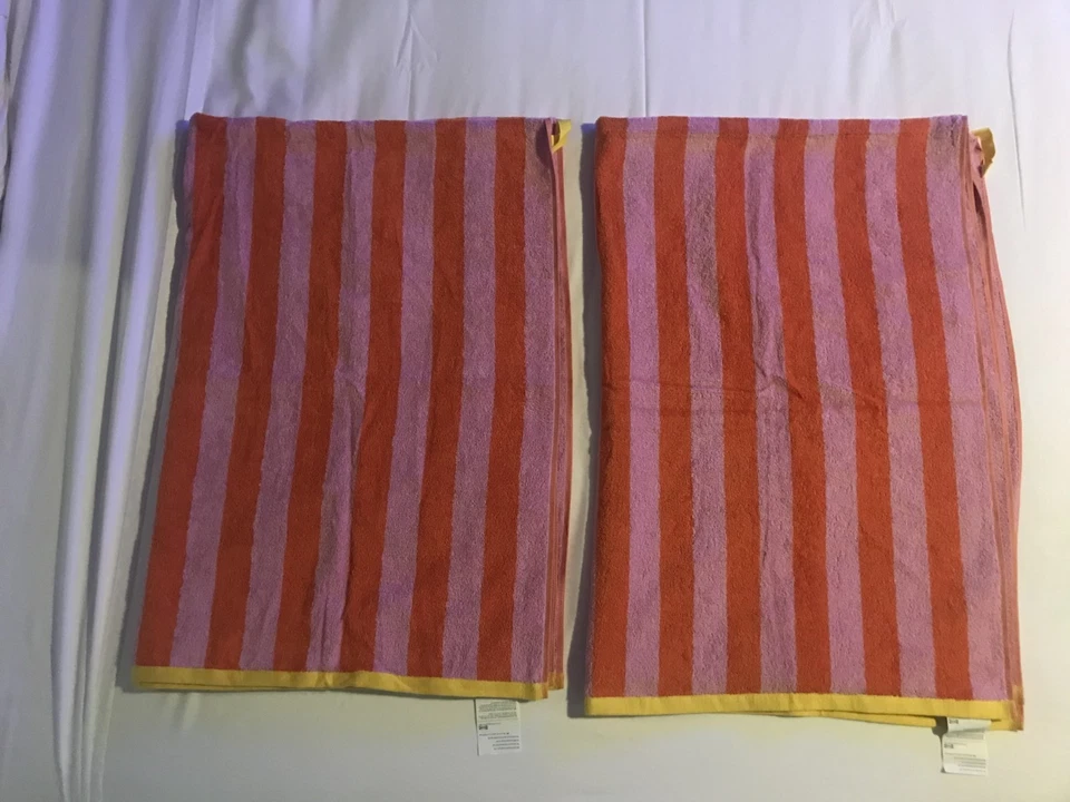 IKEA SLÅNHÖSTMAL "JUEGO DE 2 SÁBANAS DE BAÑO A RAYAS NARANJA/ROSA 39"x59" [NUEVO] Foto 2 de 4