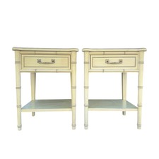 Henry Link Bali Hai Faux Bamboo Nightstands - Set of 2 Vintage Creamy White Wash