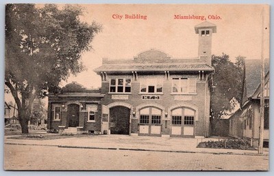 K39/ Miamisburg Ohio Postcard c1910 City Building Fire Department 72