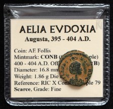 Scarce Genuine Roman Aelia Eudoxia Follis 404AD Manus Dei Detailed Coin Flip