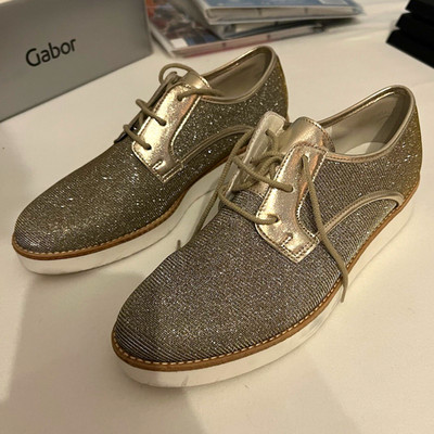 Gabor Damen Halbschuhe Schnürschuhe Gold Glitzer Keilabsatz EU 39 UK 6