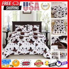 3Pcs Cow Comforter Set King Size Rustic Cow Print Western Bedding Sets Farmho...