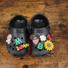 Crocs Kids Black Classic Croc Shoes Sandals- Size C7 with jibbitz No Box