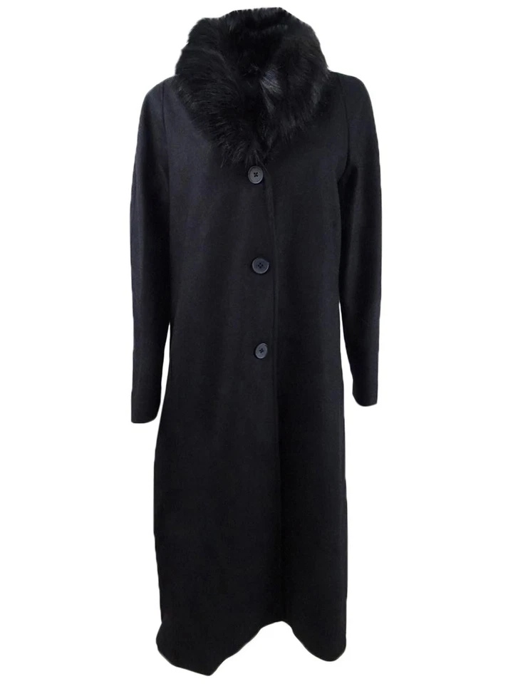 Maxi casaco feminino Jones New York gola de pele sintética (6, preto)