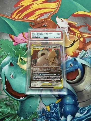 Pokemon Eevee & Snorlax GX 120/181 Sun and Moon Team Up Tag Team Edition PSA 9