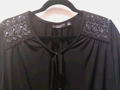 Susan Graver Artison Woman's Size 1X Liquid Knit Black Beaded  Pullover Blouse