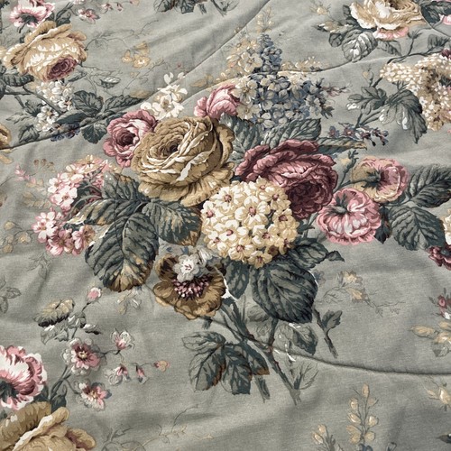 Vintage Dan River Queen Comforter Quilt Green Pink Roses Floral Shabby Cottage - Picture 2 of 7