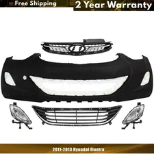 Front Bumper Cover Primed Plastic & Fog Lights Kit For 2011-2013 Hyundai Elantra