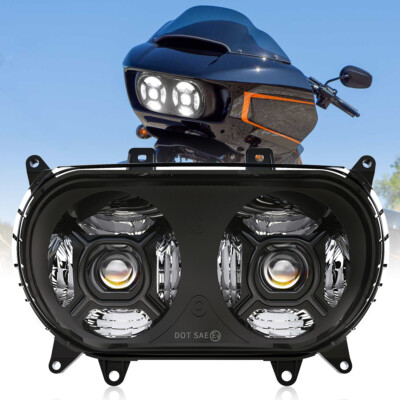 Black Dual LED Headlight Hi/Low Beam For Road Glide 2015-2023 Plug&Play DOT