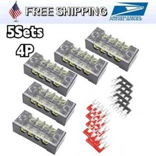 5 Sets Dual Row 4 Position Screw Terminal Electric Barrier Strip Block 600V 15A