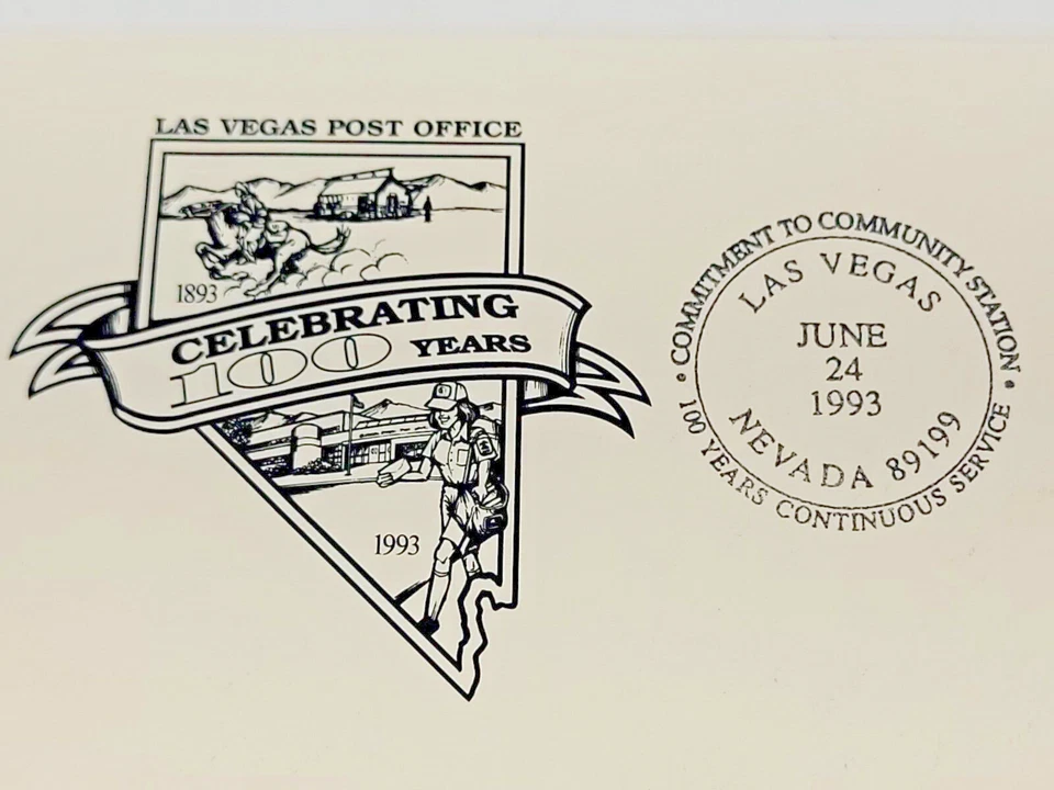 1993 Las Vegas Post Office Stamp 100 Years USPS Issue Envelope Letter - Image 2 of 4