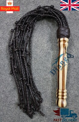 Braunes Rindsleder Holzgriff 12 geknotete Schwänze Auspeitsche Erwachsene Bullwhip