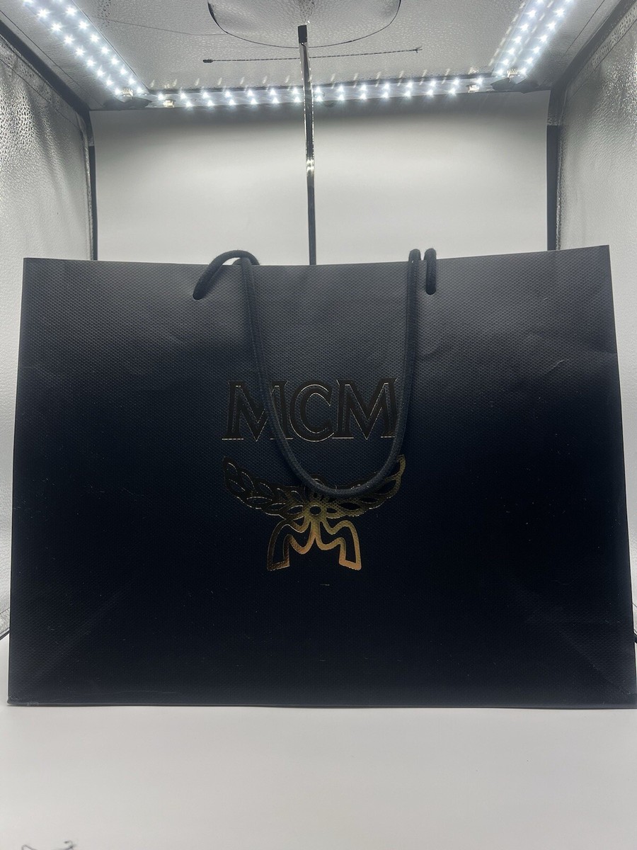 MCM Large Shopping Gift Paper Bag Size: approx 18”x13” x 7” Black/Gold