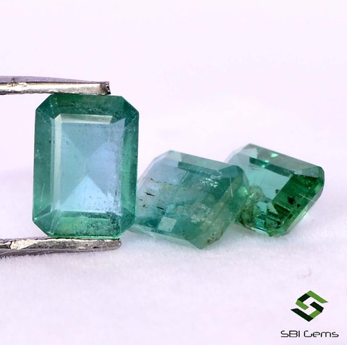 Certified Natural Emerald Octagon Cut 7x5 mm Lot 03 Pcs 2.61 Cts Loose Gemstones - Picture 2 of 6