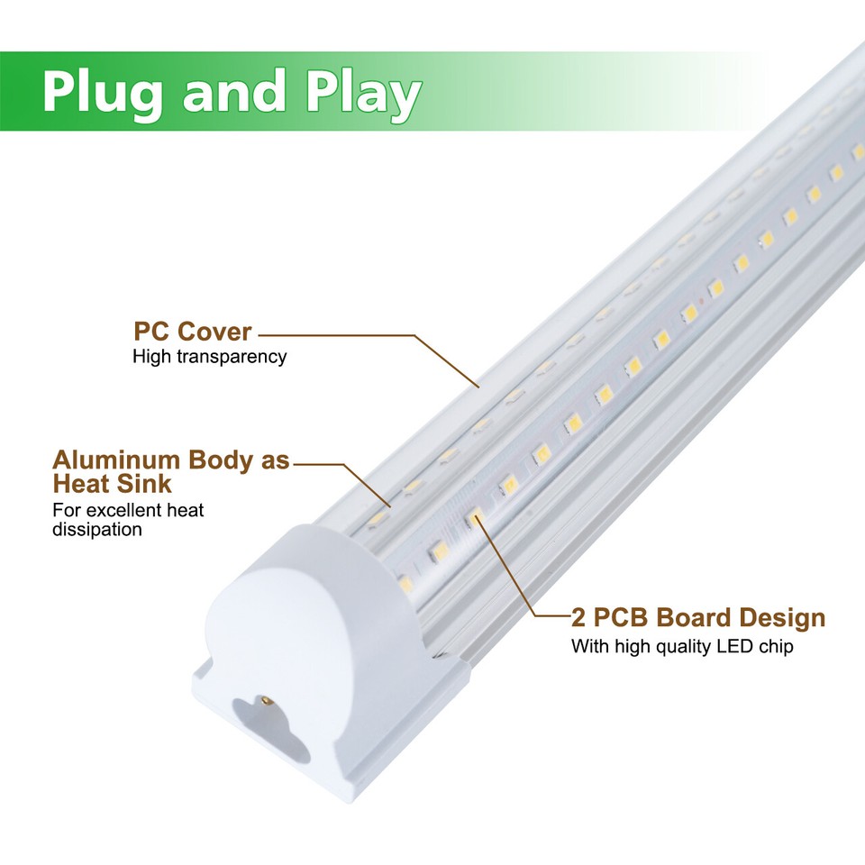 2FT 6 Pack LED Shop Light T8 Linkable Ceiling Tube Fixture 24W Daylight ...