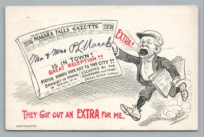  Niagara Falls Gazette Extra! Extra!  Antique Newspaper Comic News Boy 1909