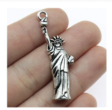 NY STATUE LIBERTY USA FLAG AMERICA pendant 22" 925 Sterling Silver plated chain