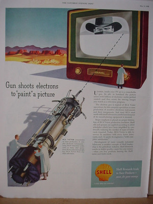 1953 Shell Research Electrons Gun shoots TV Picture Vintage Print Ad 10445