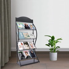 4 Tier Floor-Standing Large Capacity Grid Design Magazine Display Stand Rack