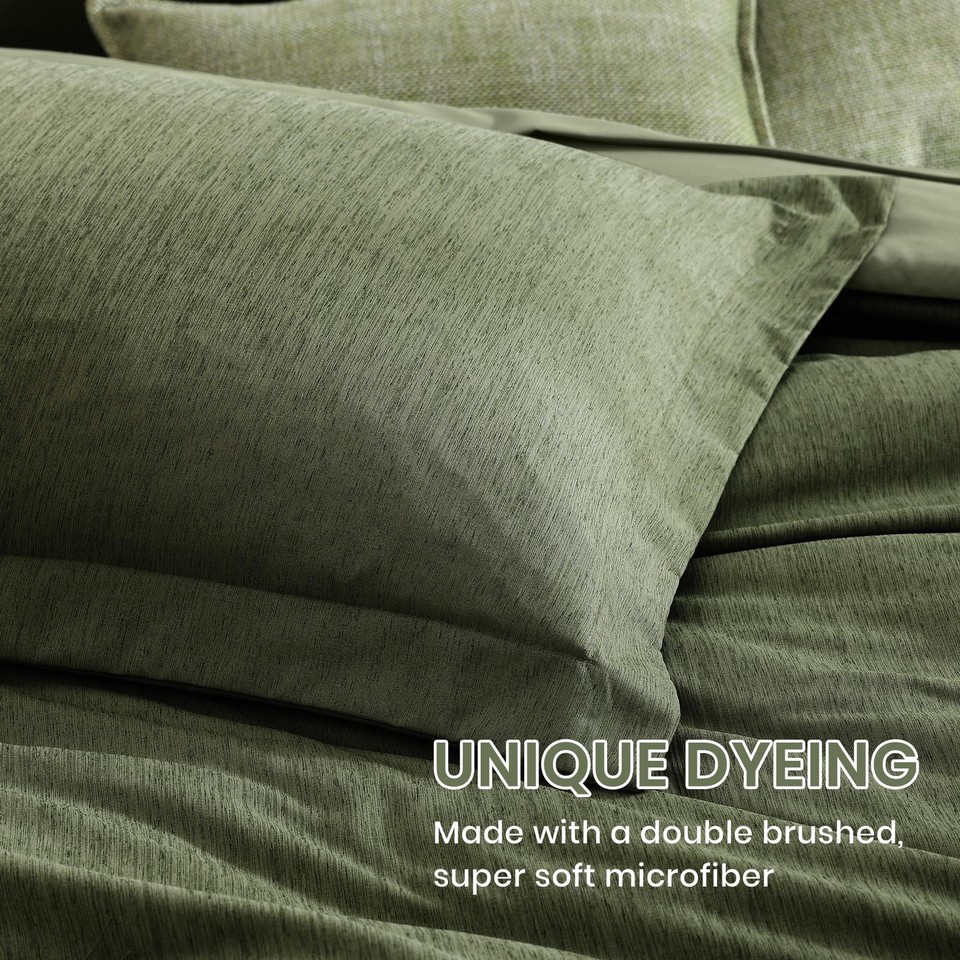 Queen Comforter Set 7 Pieces Cationic Dyeing Olive Green Bed in a Bag