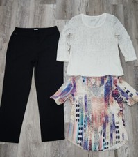 Chicos Lot Size 0 Zenergy Pants Black Stretchy Ankle Tops 3/4 Sleeve