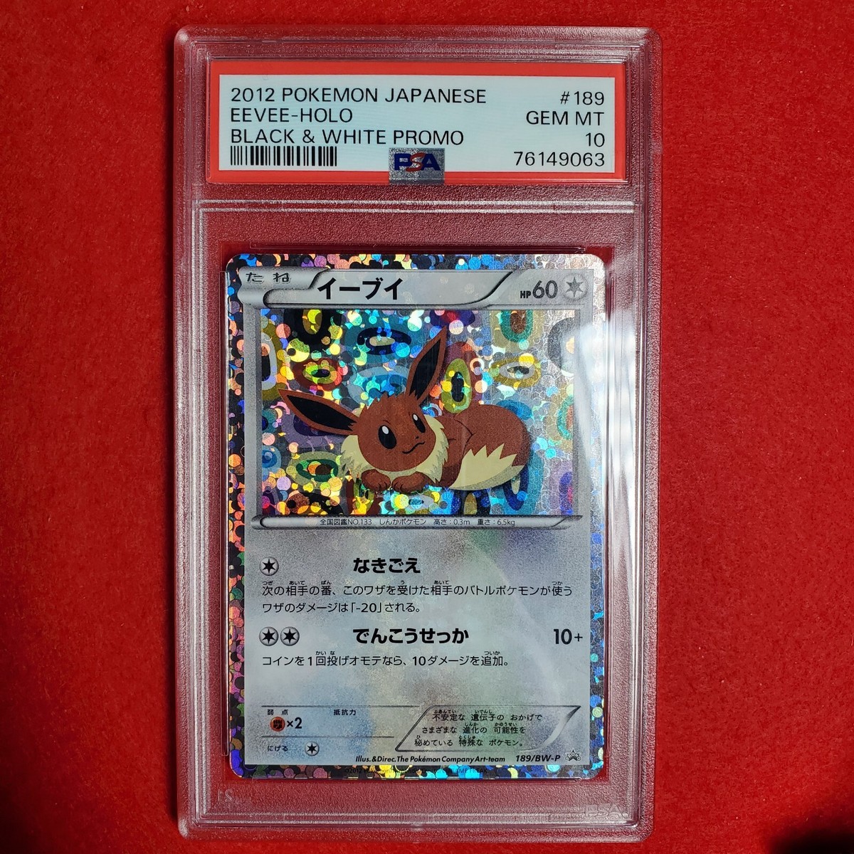 PSA 10 Gem Mint Eevee 189/BW-P Black White holo Promo PSA 10 Gem Mint Eevee 189/BW-P Black White holo Promo