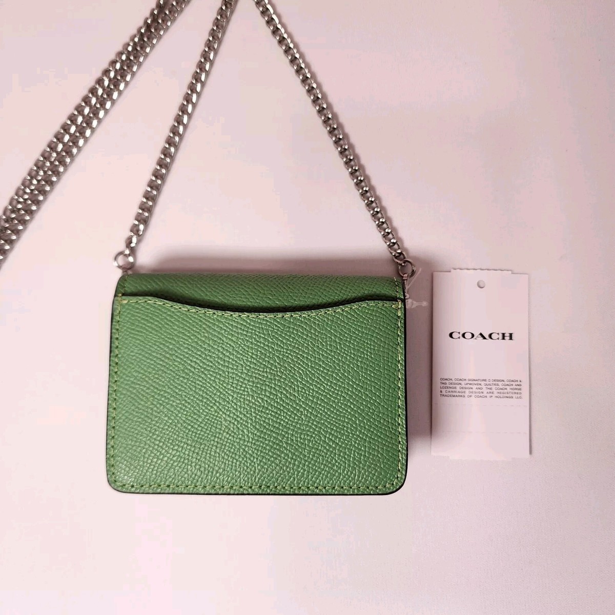 NWTCoach C0059 Mini Wallet On a Chain Soft Green Metallic