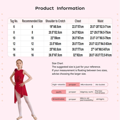 Kid Girl Leotard Irregular Hem Dancewear Tango Dress Tulle Costume Lyrical Jazz - Picture 19 of 53